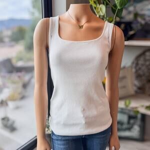 Banana Republic, White Square Neck Knit Sweater Tank Top w/ Ribbed Back, Medium